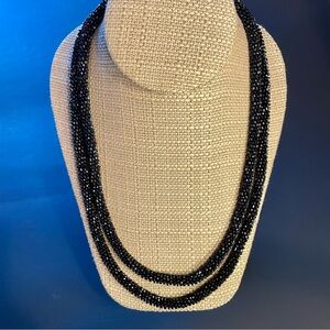 Vintage Black Aurora Borealis Beaded Rope Necklace Sautaoir